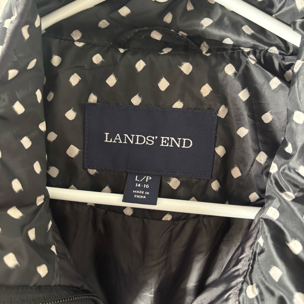 Lands' End Black Quilted Jacket with‎ Cream Dot Pattern - Picture 3 of 9